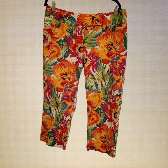 Bandolino Floral Capri Pants Women's 14 Colorful Cropped Stretch Casual Summer - Picture 1 of 11